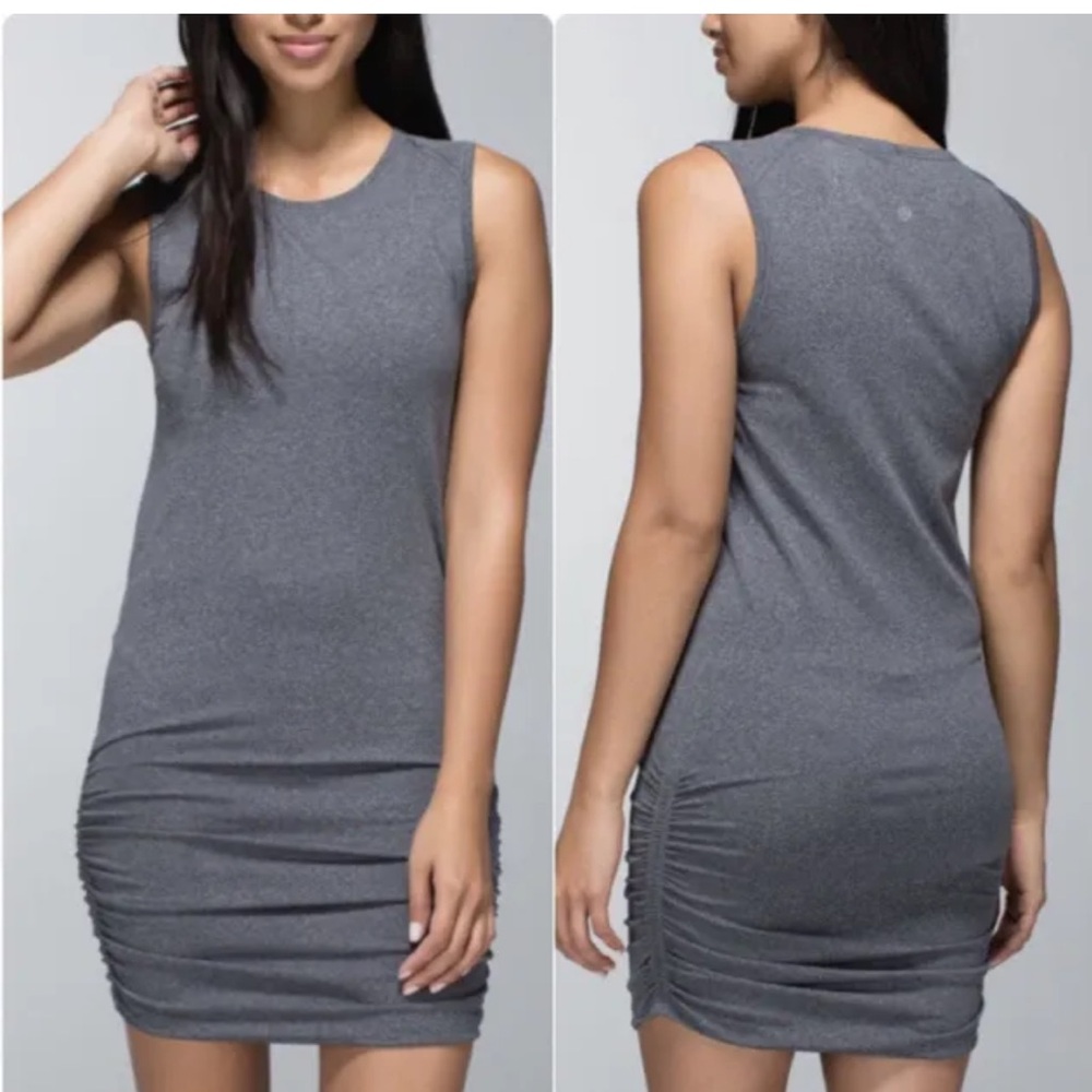LULULEMON In The Flow Tank Gray Ruched Dress 8